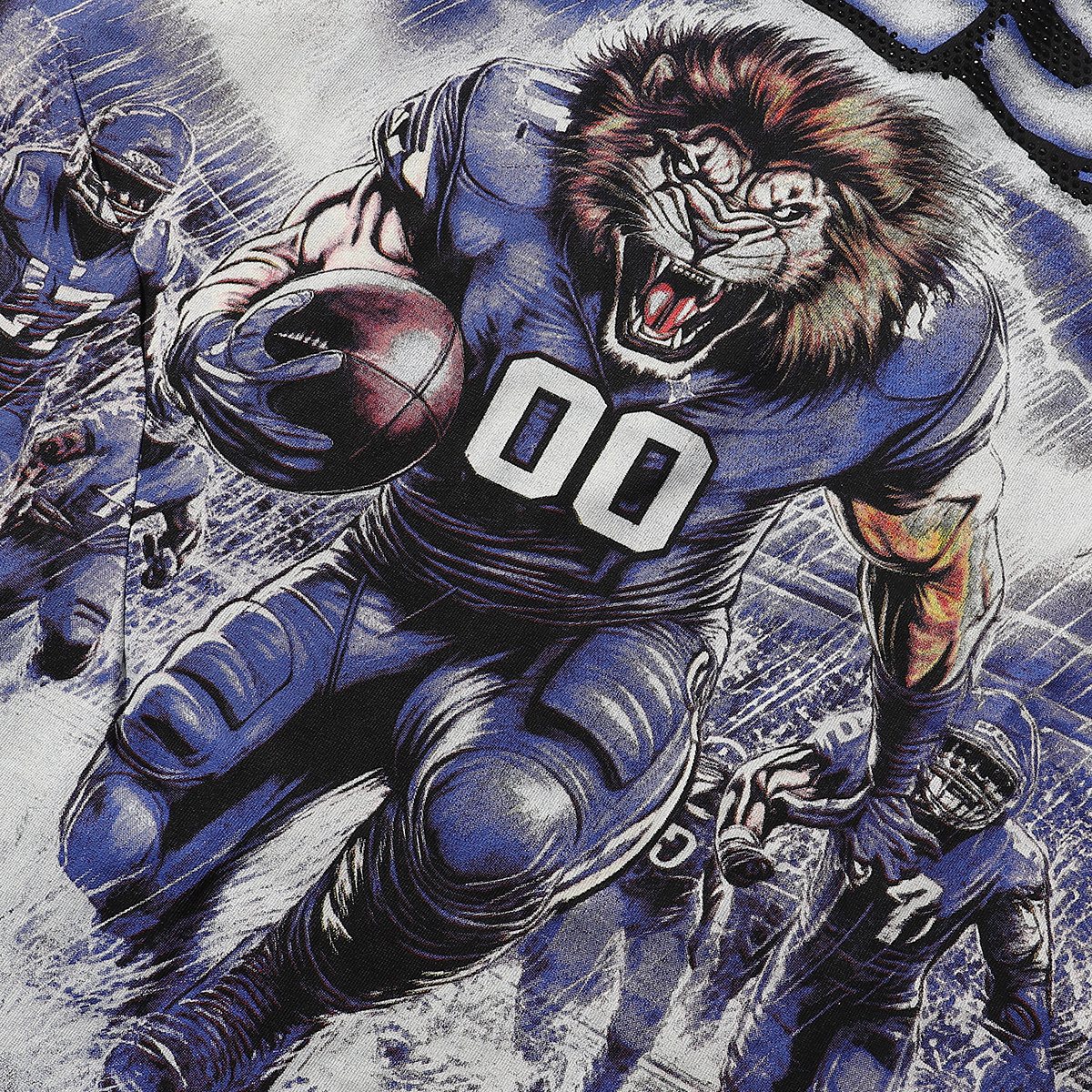MAJESTIK Lion Football Rhinestone Crop T-Shirt