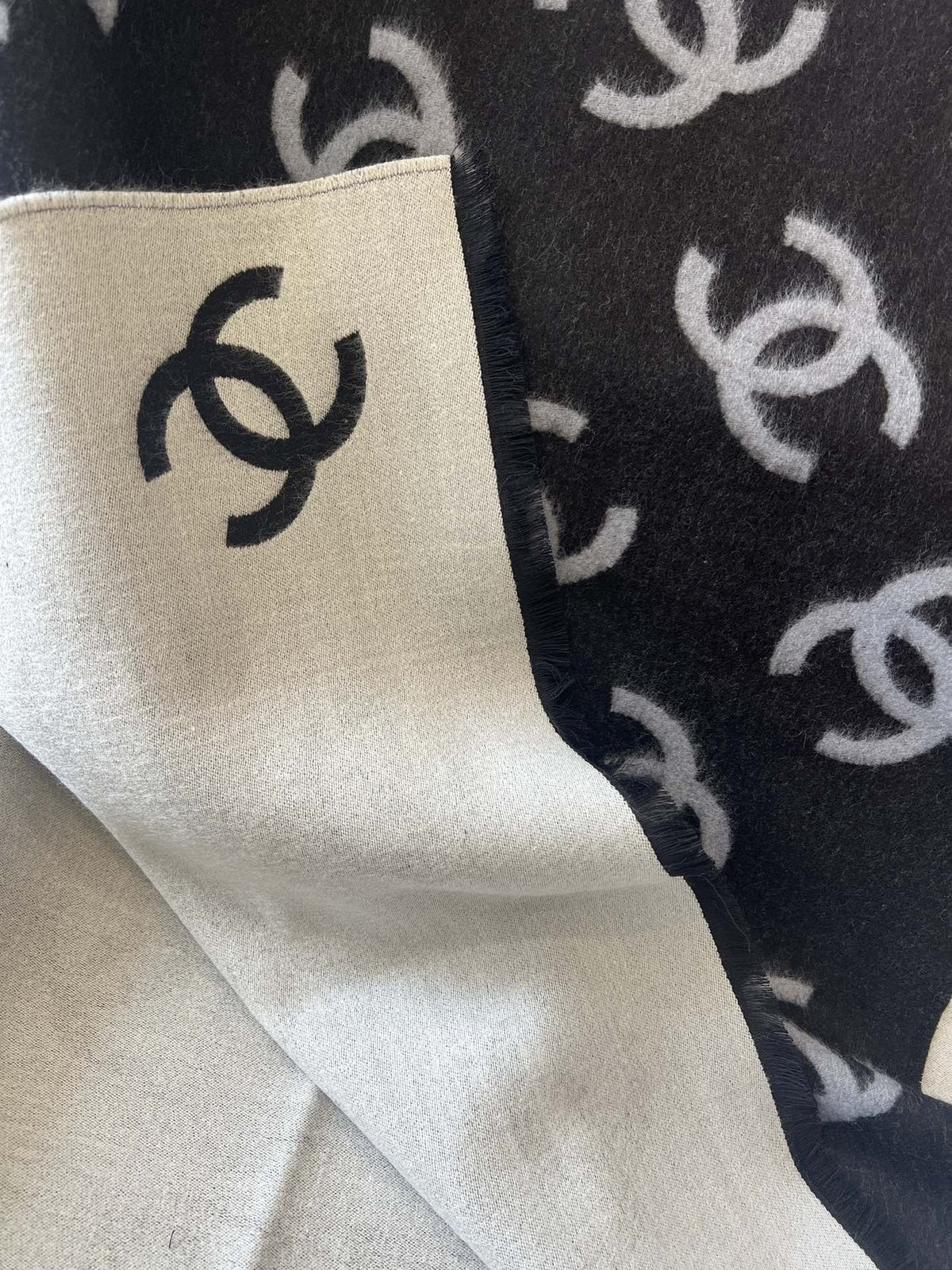 Chanel Reversible Black & Ivory Motif Shawl